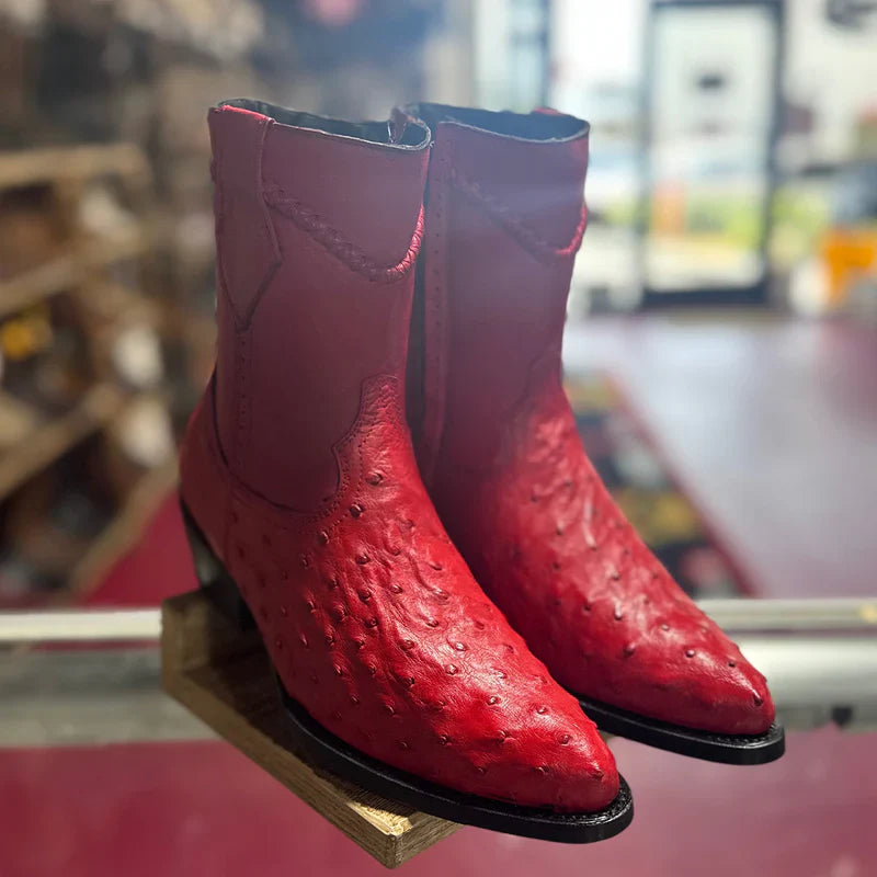 Mens White Diamond Boot Red Ostrich Boots Low Ankle - 6