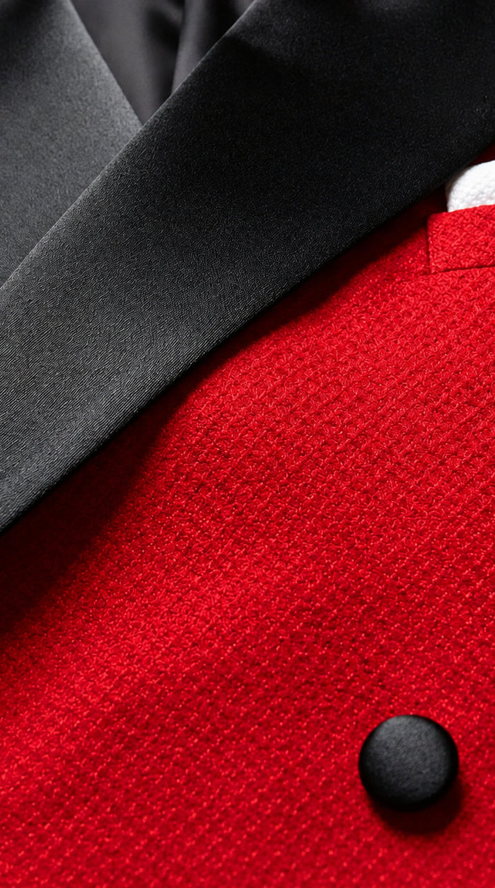 Red Textured Modern Fit Double Breasted Tuxedo