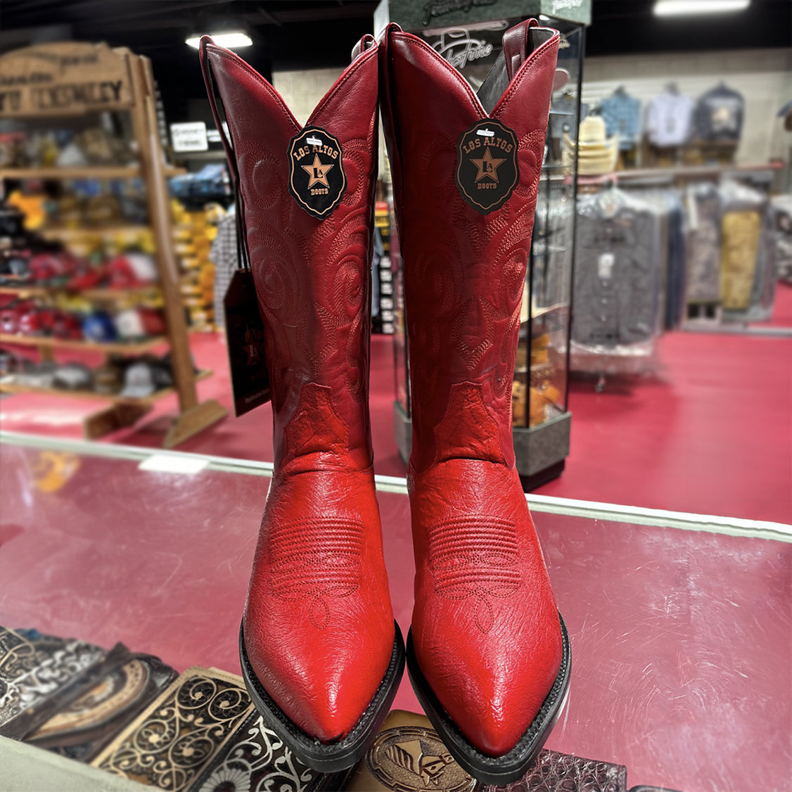 Smooth Ostrich Red Cowboy Boots - EE