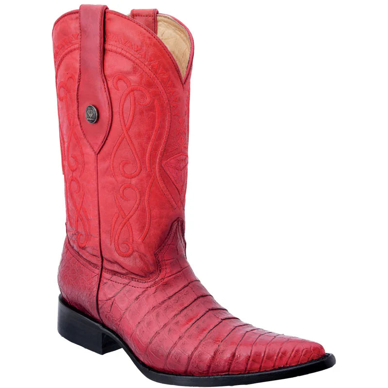 Mens White Diamond Boot Red Caiman Belly Cowboy Boots Pointed Toe - 6