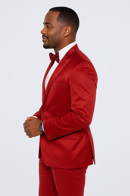 Burgundy Satin Tuxedo Set â€“ 4-Piece Ensemble for Weddings & Proms