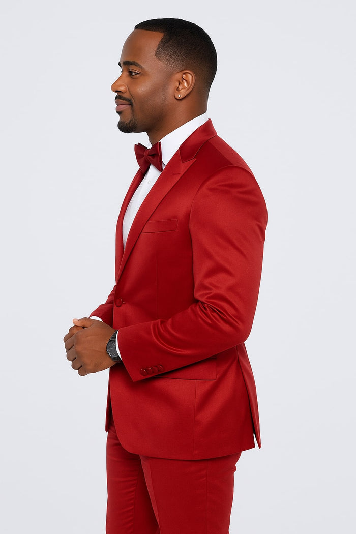 Burgundy Satin Tuxedo Set â€“ 4-Piece Ensemble for Weddings & Proms