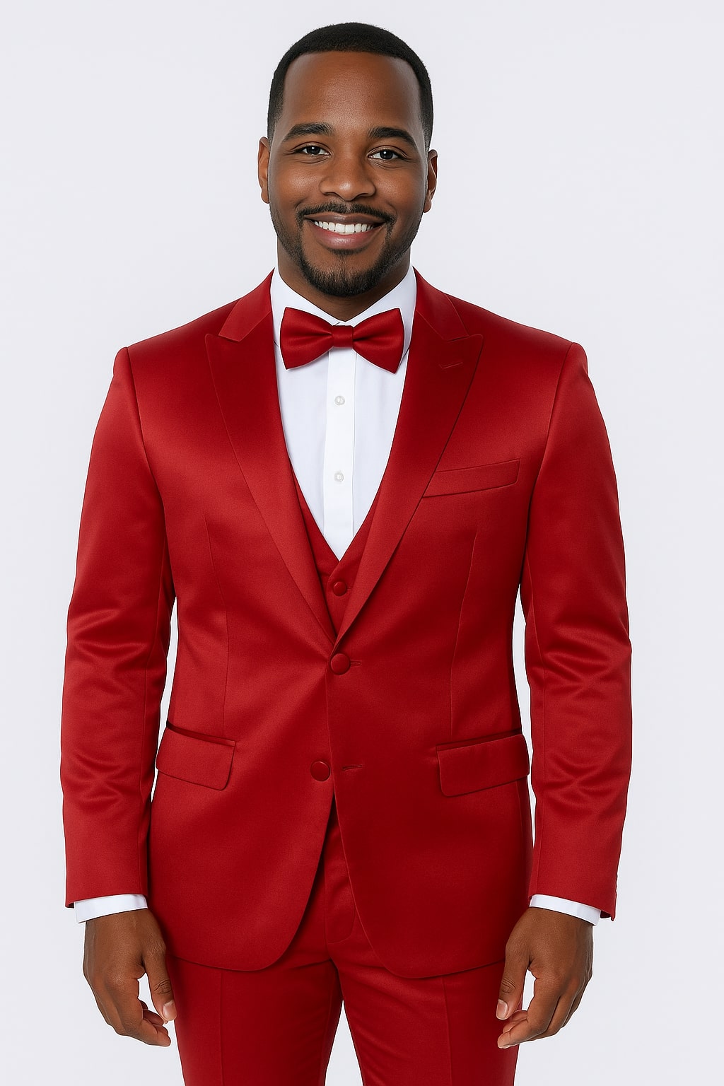 Burgundy Satin Tuxedo Set – 4-Piece Ensemble for Weddings & Proms - 34R Coat - 28 Waist