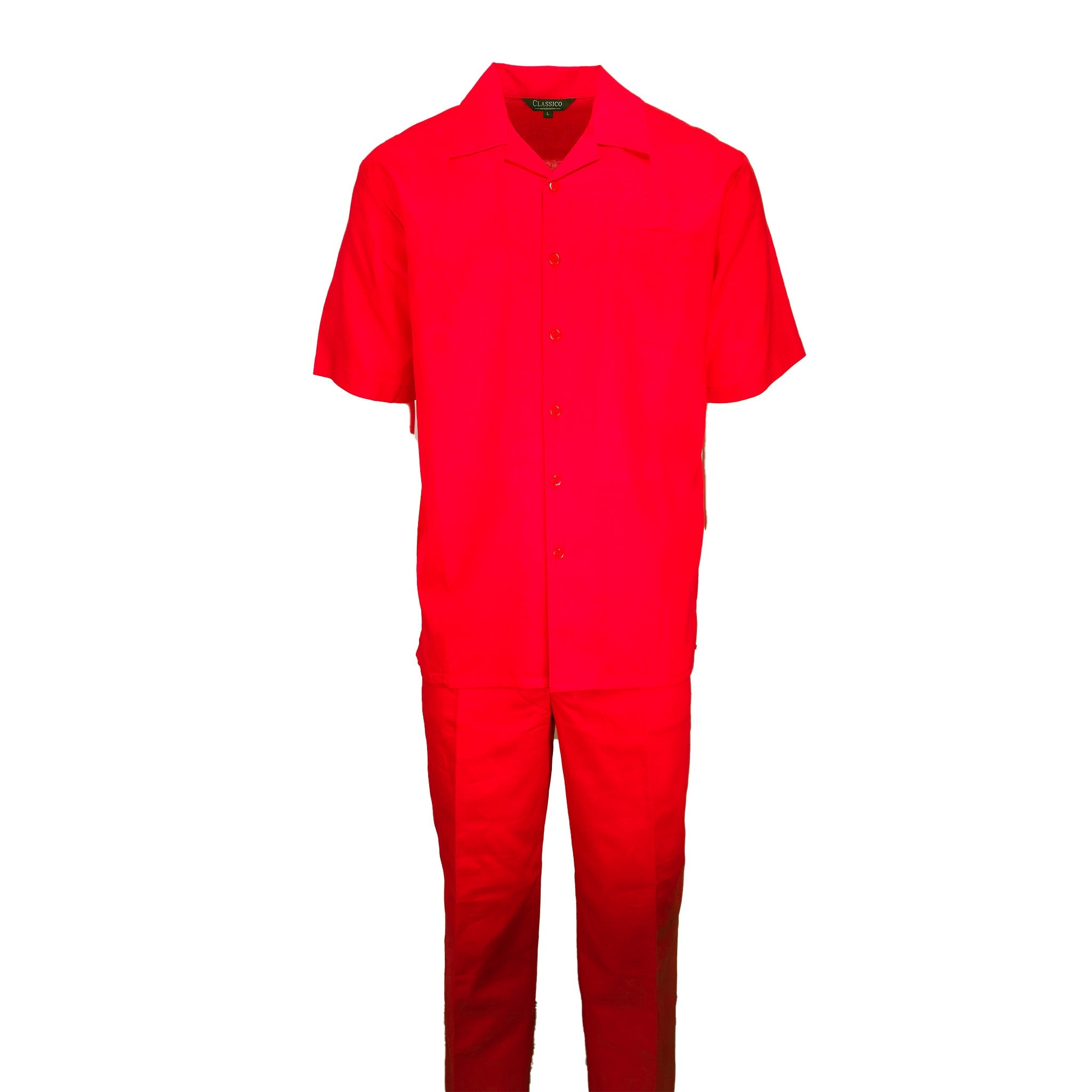 Mens Red Linen Shirt and Pants Casual Outfit Set - Small