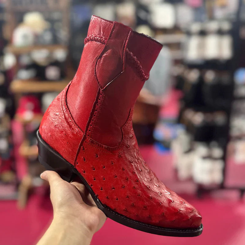 Mens White Diamond Boot Red Ostrich Boots Low Ankle - 6