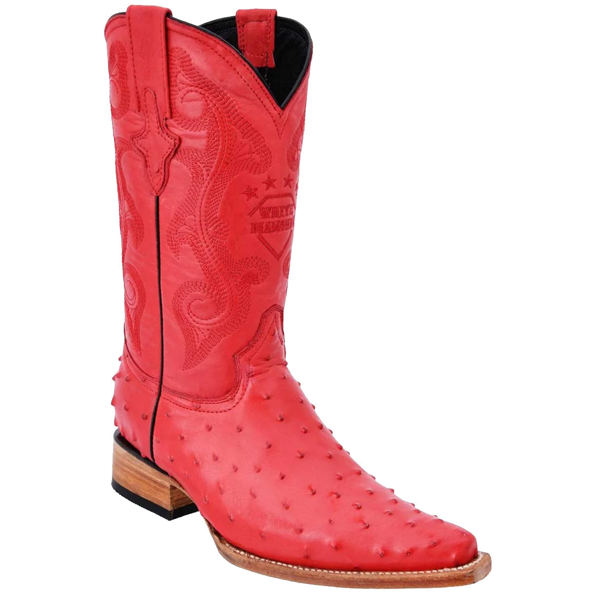 Mens White Diamond Boot Red Ostrich Print Boots Pointy Toe Pointed Toe - Red