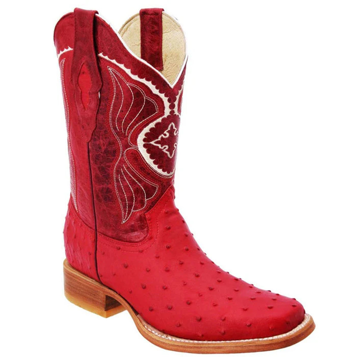 Mens White Diamond Boot Red Boot Ostrich Print Square Toe - 6