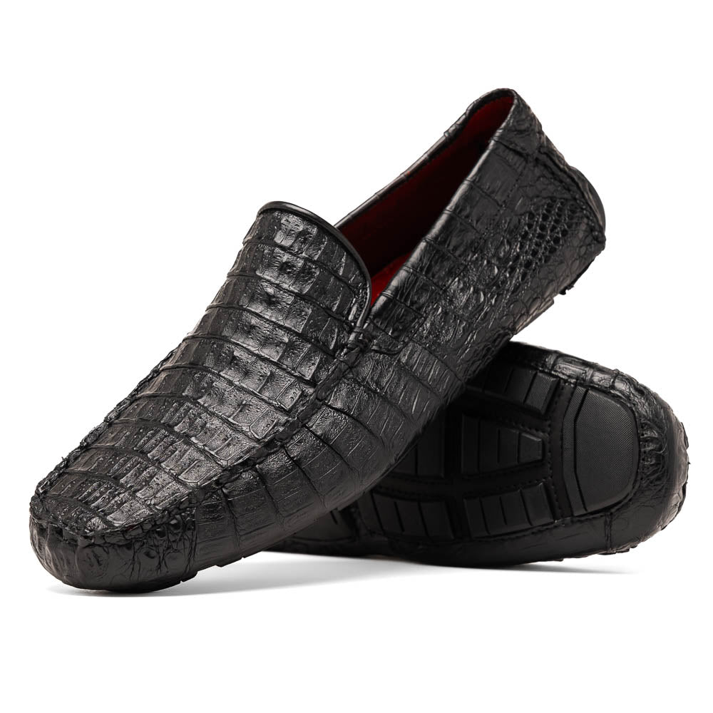 Marco Di Milano Remo Black Caiman Crocodile Driving Shoes - 6