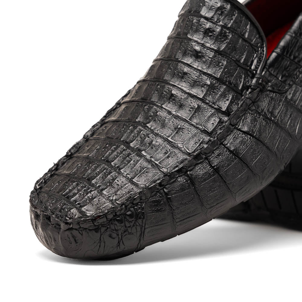 Marco Di Milano Remo Black Caiman Crocodile Driving Shoes - 6