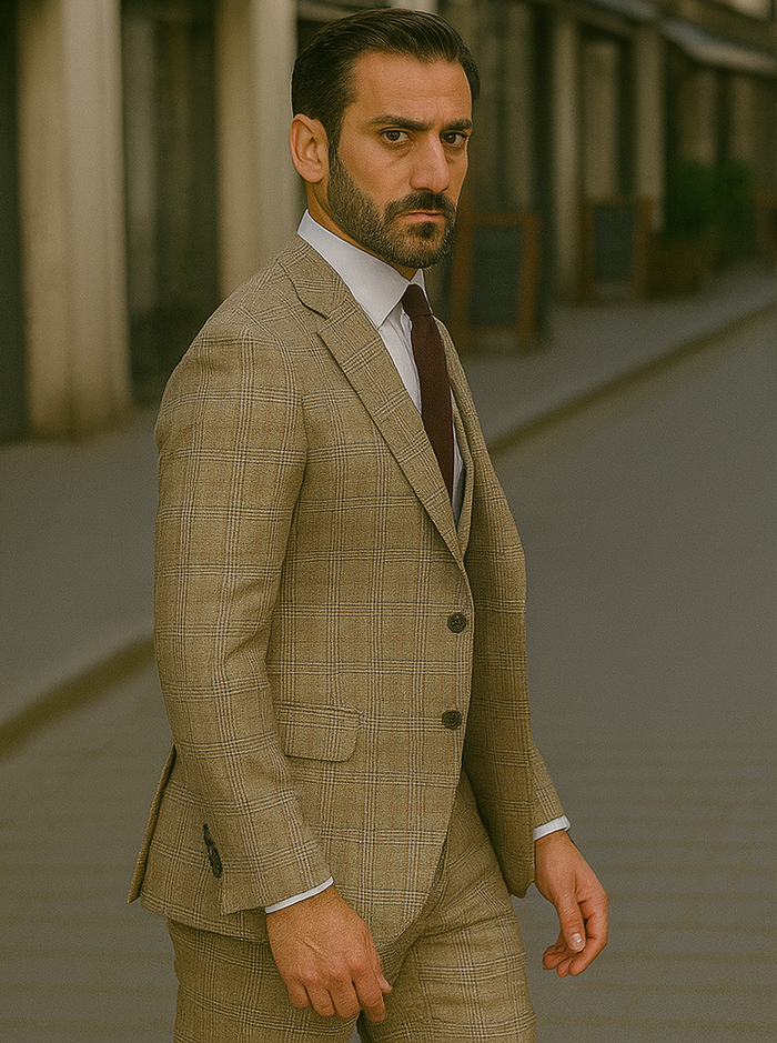 Renaissance Collection - Regular Fit 3 Piece Suit Camel