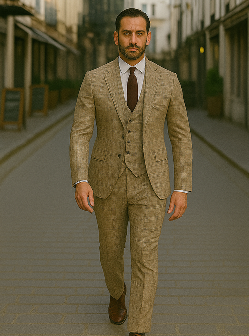 Renaissance Collection - Regular Fit 3 Piece Suit Camel