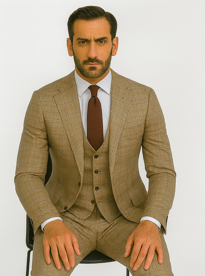 Renaissance Collection - Regular Fit 3 Piece Suit Camel