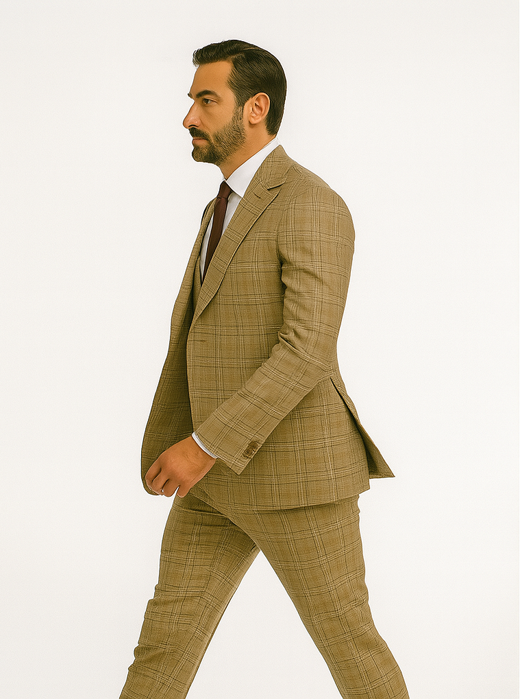 Renaissance Collection - Regular Fit 3 Piece Suit Camel - Camel