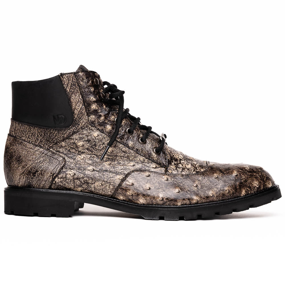 Marco Di Milano Renzo Stone Black Ostrich Lace-Up Boots - 8