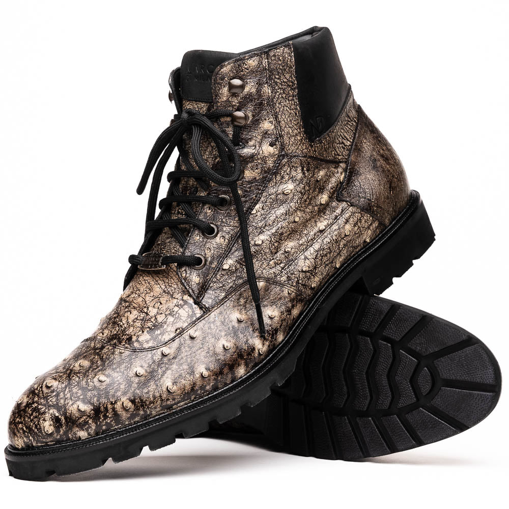 Marco Di Milano Renzo Stone Black Ostrich Lace-Up Boots - 8