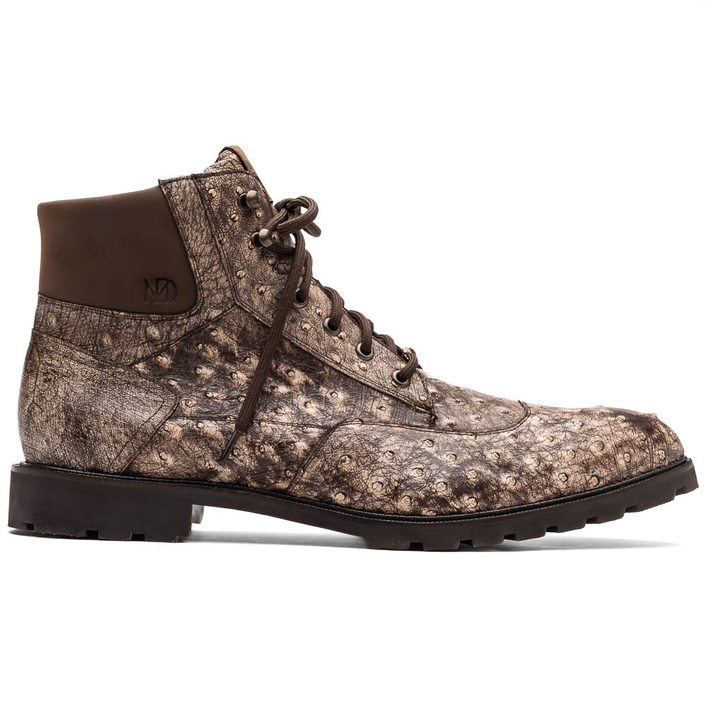 Marco Di Milano Renzo Stone Brown Ostrich Lace-Up Boots - 8
