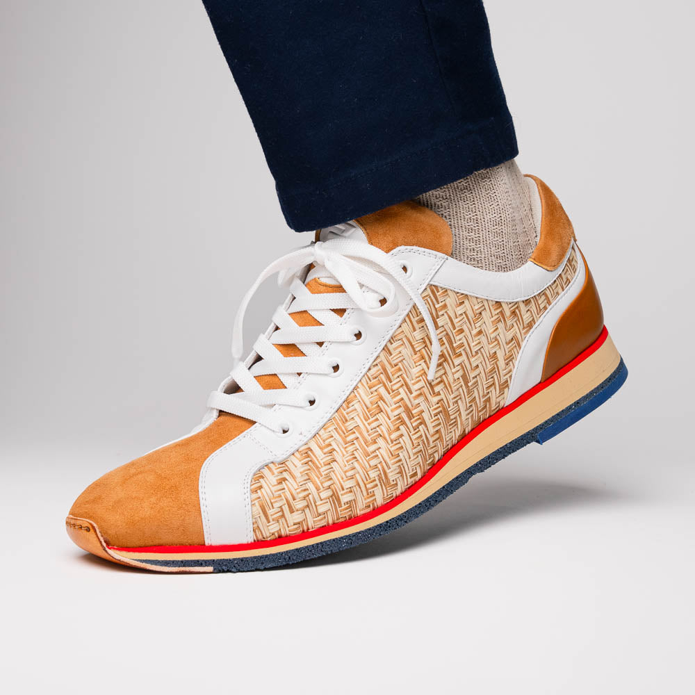 Zelli Ripi Hand-Woven Sueded Calfskin Luxury Sneakers in Brown