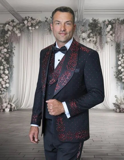 Statement Men's 3 Piece Tuxedo - Colorful Rhinestone Design - 36R