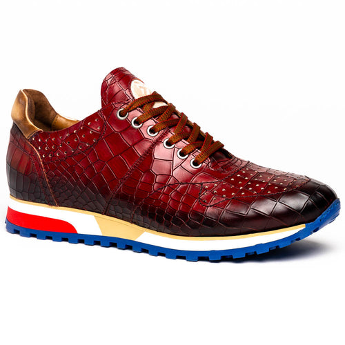 Zelli Rocco Hand-Burnished Embossed Crocodile Sneakers in Red
