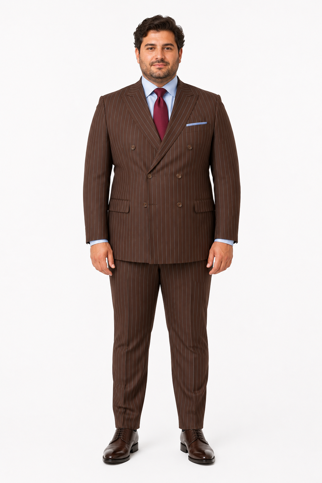 Rockefeller Collection - Double Breasted Stripe Suit Brown Regular Fit 2 Piece