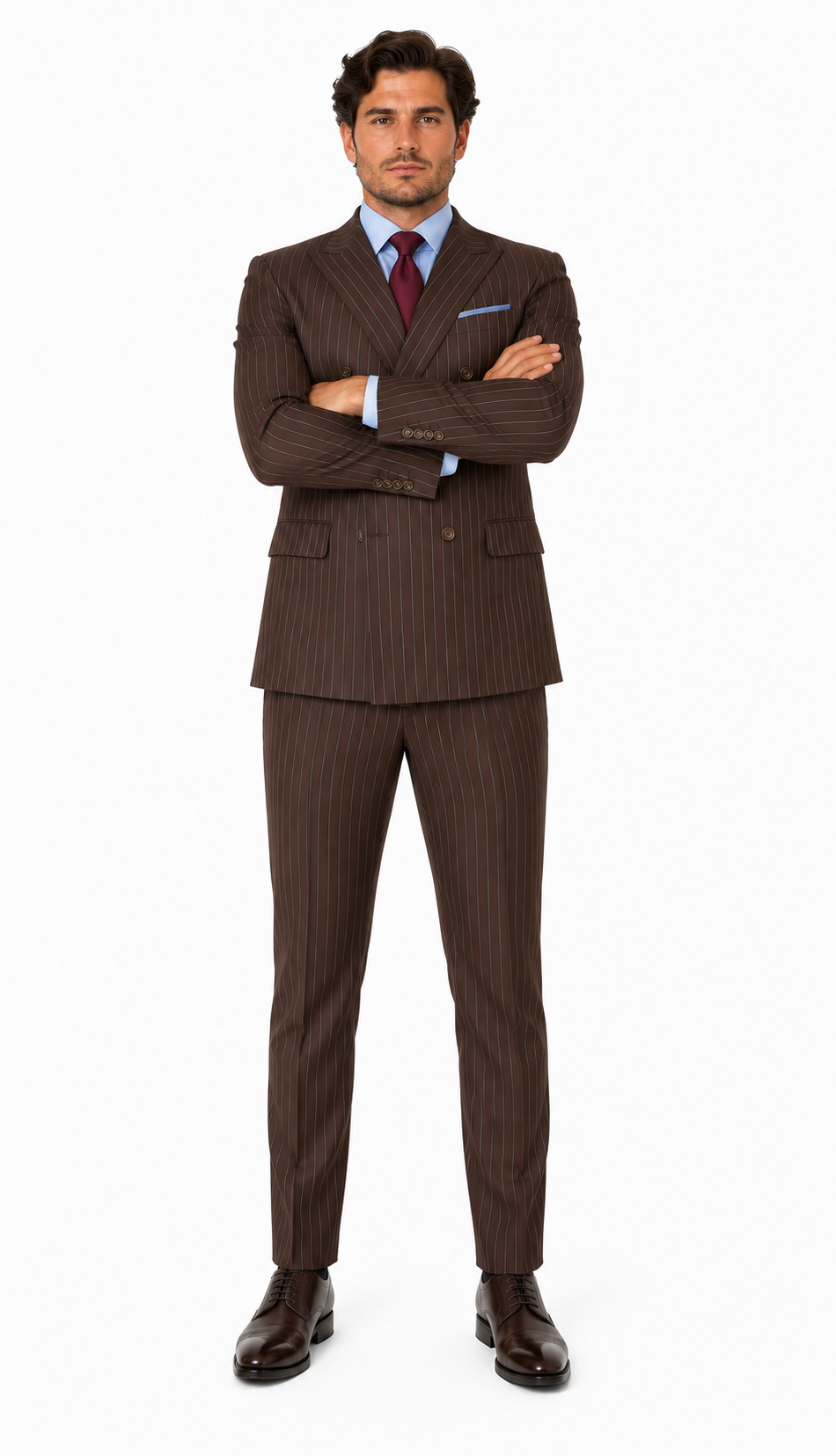 Rockefeller Collection - Double Breasted Stripe Suit Brown Regular Fit 2 Piece
