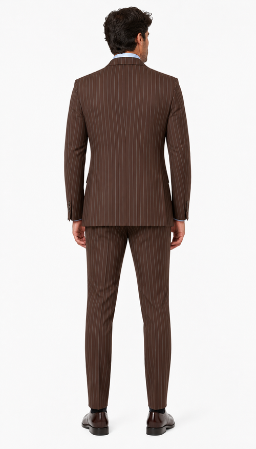 Rockefeller Collection - Double Breasted Stripe Suit Brown Regular Fit 2 Piece