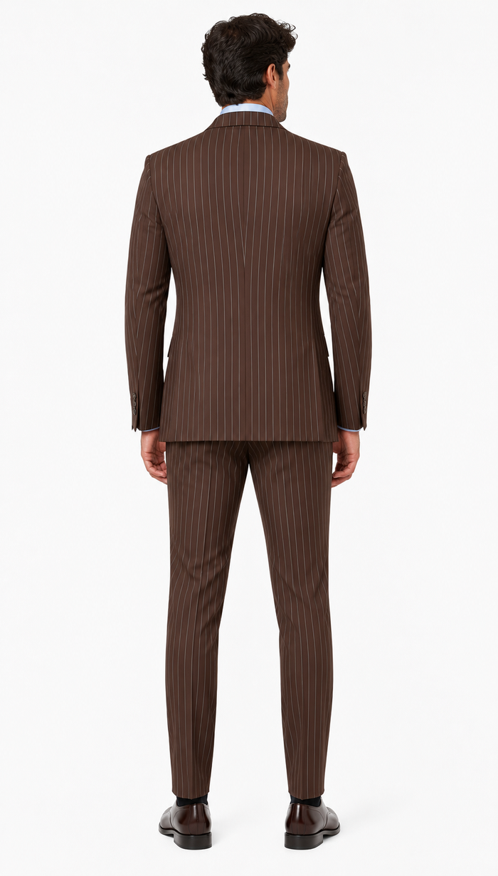 Rockefeller Collection - Double Breasted Stripe Suit Brown Regular Fit 2 Piece