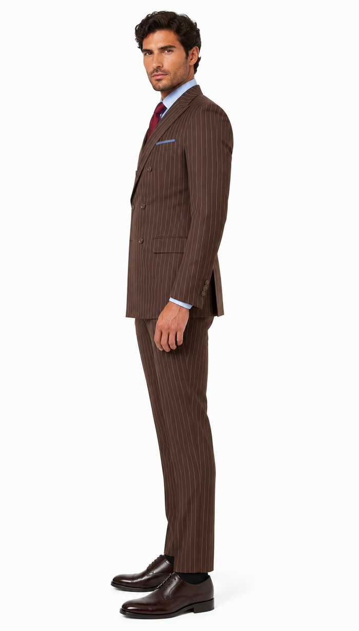 Rockefeller Collection - Double Breasted Stripe Suit Brown Regular Fit 2 Piece