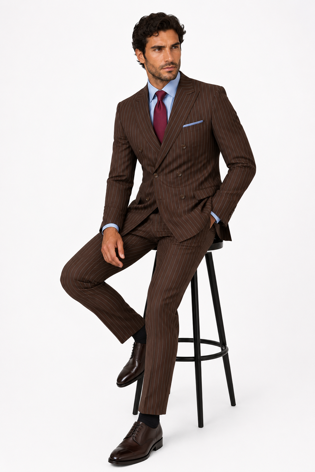 Rockefeller Collection - Double Breasted Stripe Suit Brown Regular Fit 2 Piece