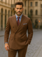 Rockefeller Collection - Double Breasted Stripe Suit Brown Regular Fit 2 Piece