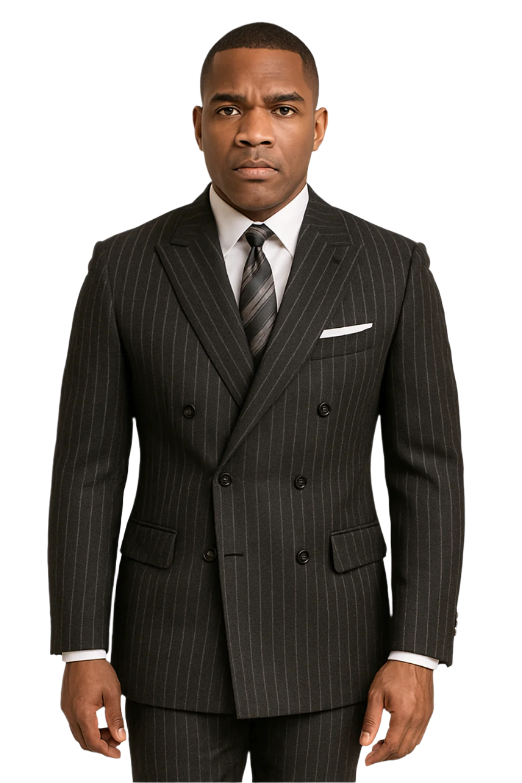 Rockefeller Collection - Double Breasted Stripe Suit Black Regular Fit 2 Piece