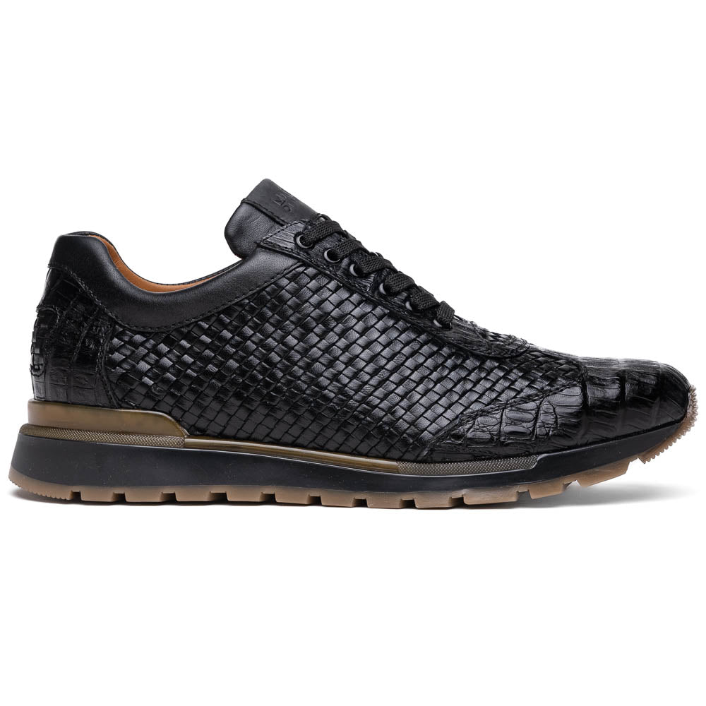 Marco Di Milano Roma Black Genuine Caiman Crocodile / Woven Leather Fashion Sneakers - 8