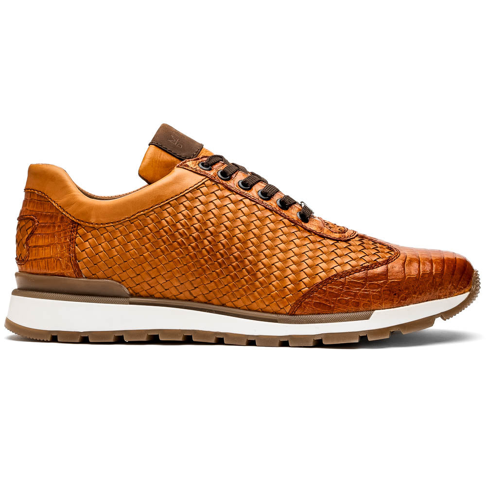Marco Di Milano Roma Brandy Genuine Caiman Crocodile / Woven Leather Fashion Sneakers - 8