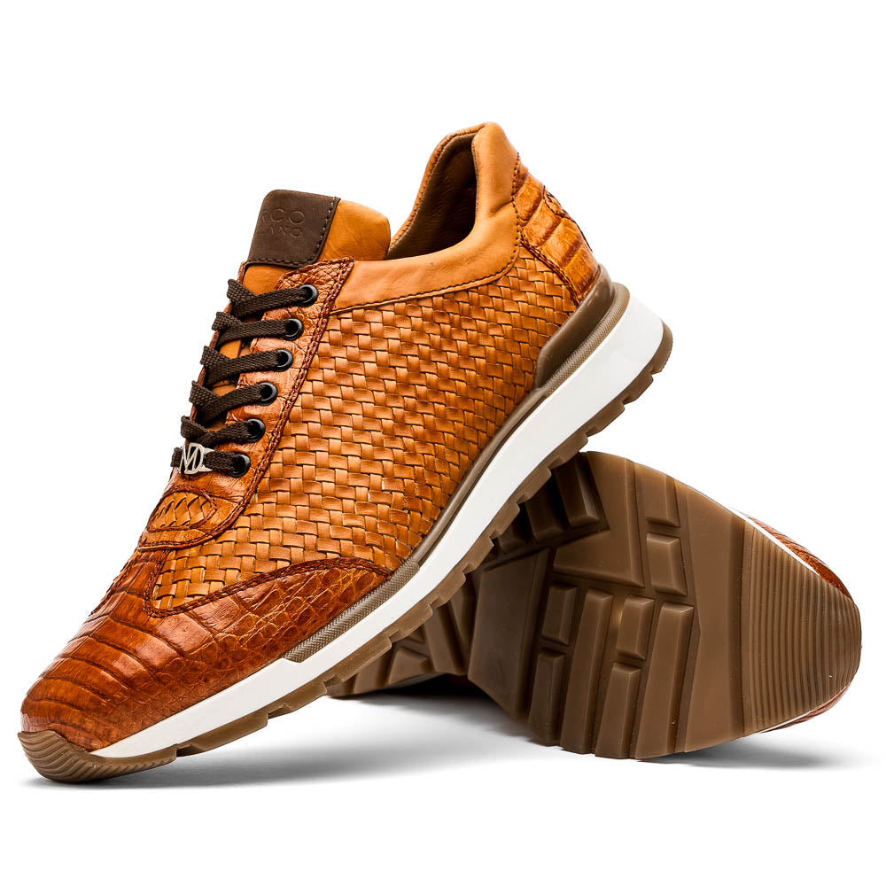 Marco Di Milano Roma Brandy Genuine Caiman Crocodile / Woven Leather Fashion Sneakers - 6