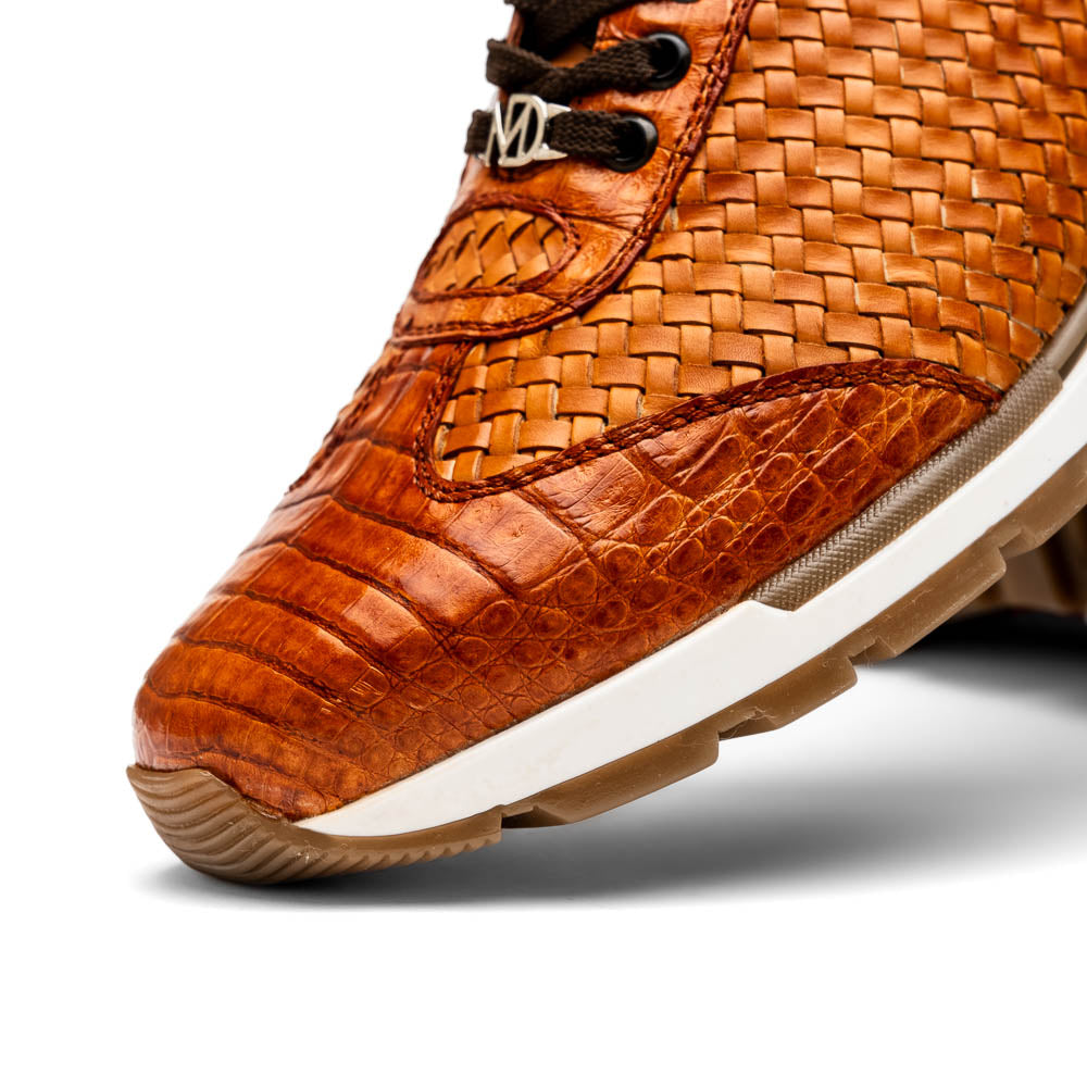 Marco Di Milano Roma Brandy Genuine Caiman Crocodile / Woven Leather Fashion Sneakers - 8