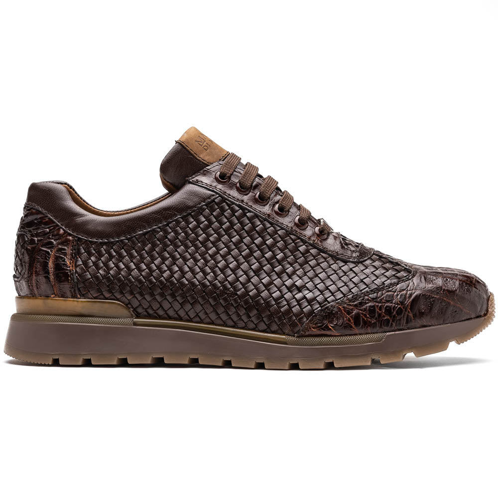 Marco Di Milano Roma Brown Genuine Caiman Crocodile / Woven Leather Fashion Sneakers - 6