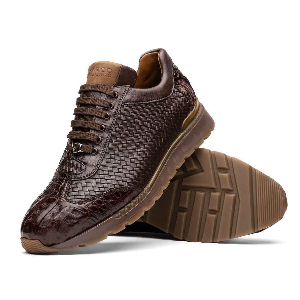 Marco Di Milano Roma Brown Genuine Caiman Crocodile / Woven Leather Fashion Sneakers - 8