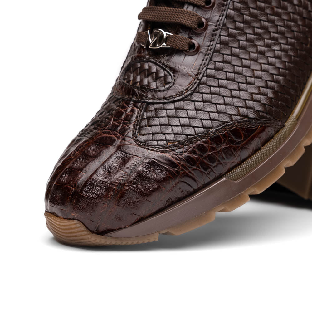 Marco Di Milano Roma Brown Genuine Caiman Crocodile / Woven Leather Fashion Sneakers - 6