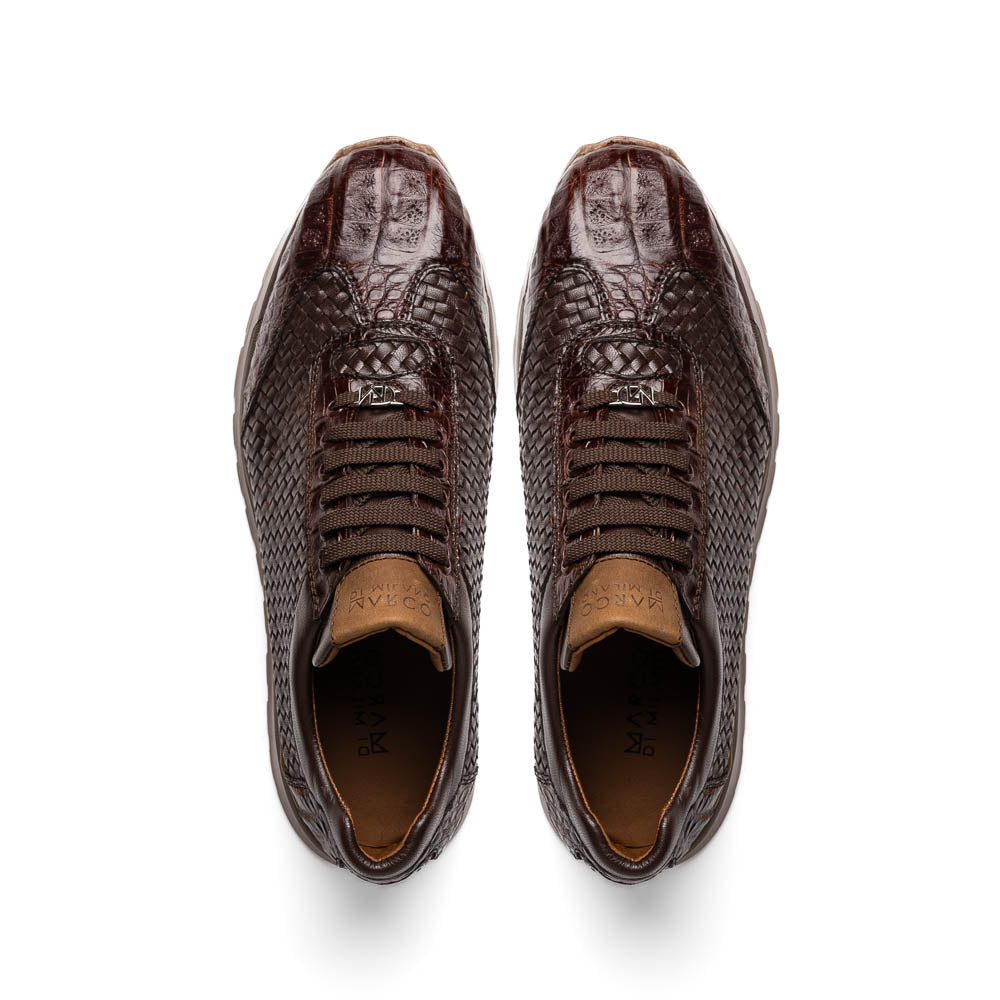 Marco Di Milano Roma Brown Genuine Caiman Crocodile / Woven Leather Fashion Sneakers - 6