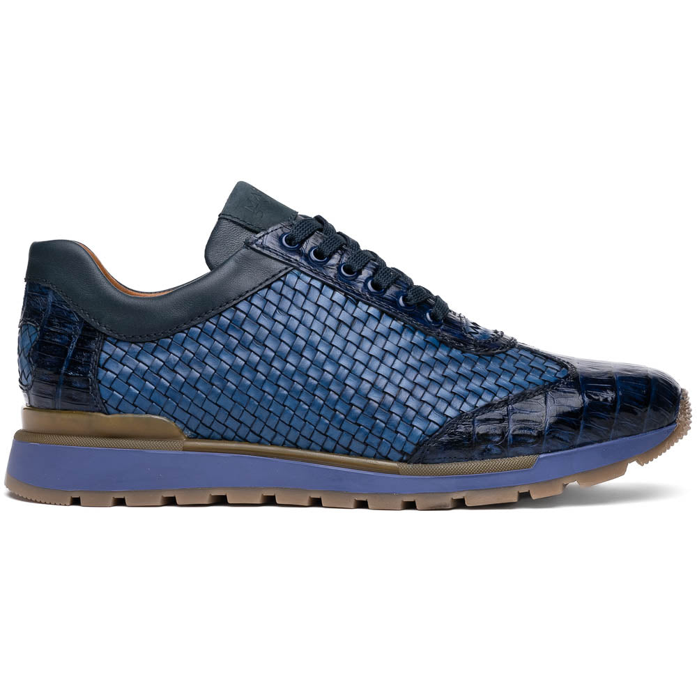 Marco Di Milano Roma Navy Genuine Caiman Crocodile / Woven Leather Fashion Sneakers - 6