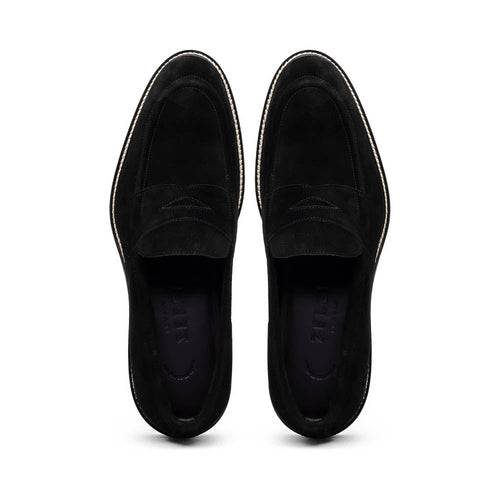 Zelli Roma Versatile Italian Suede Penny Loafers in Black