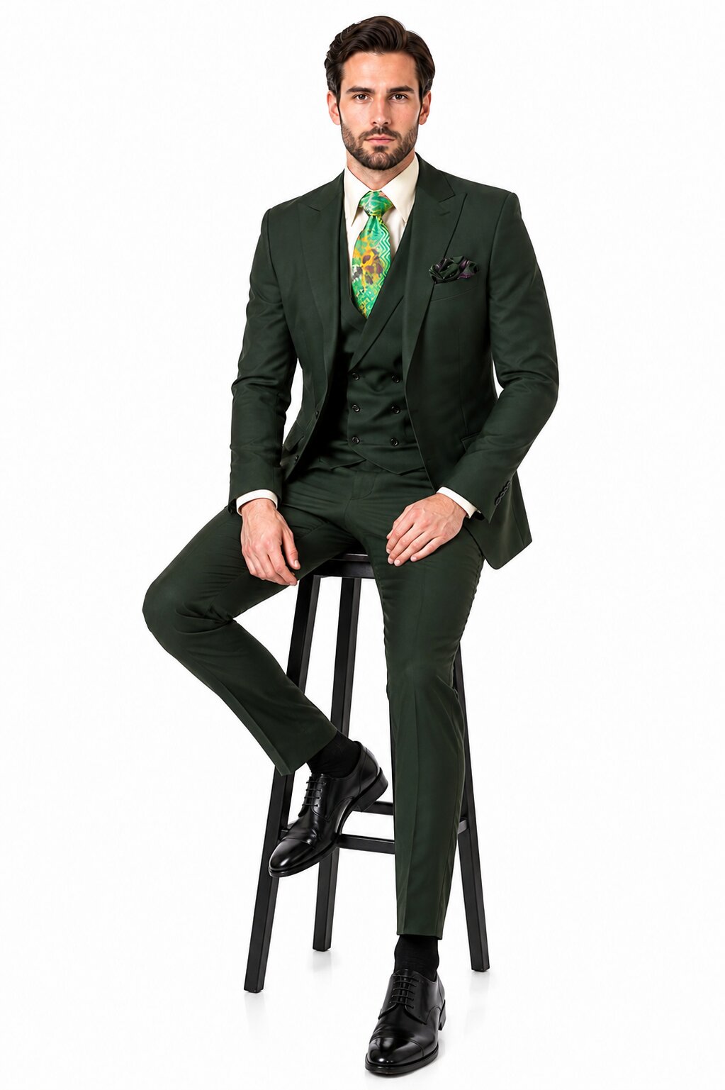 Rossi Man ELI RM117 Classic 3-Piece Mens Suit in Hunter Green