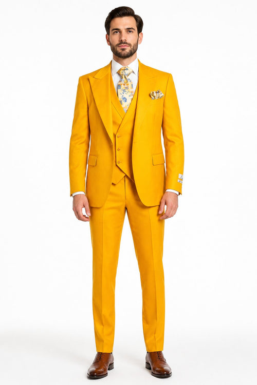 Rossi Man ELI RM103 Modern Fit 3-Piece Mens Suit in Bold Yellow
