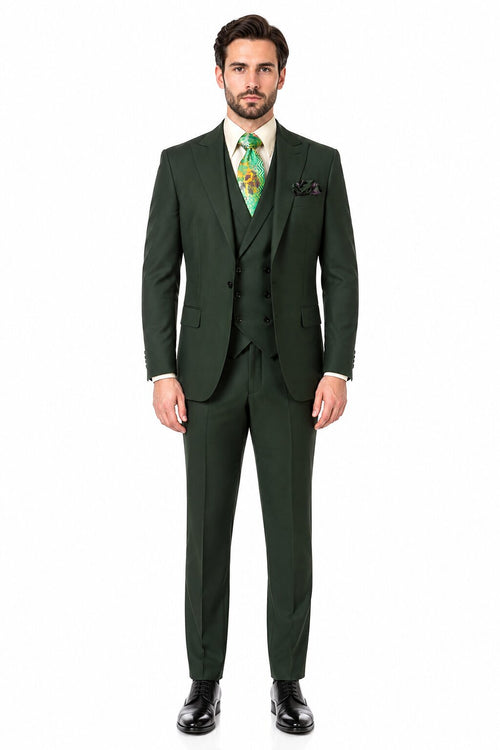 Rossi Man ELI RM117 Classic 3-Piece Mens Suit in Hunter Green