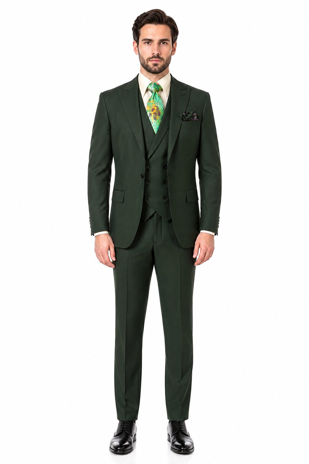Rossi Man ELI RM117 Classic 3-Piece Mens Suit in Hunter Green
