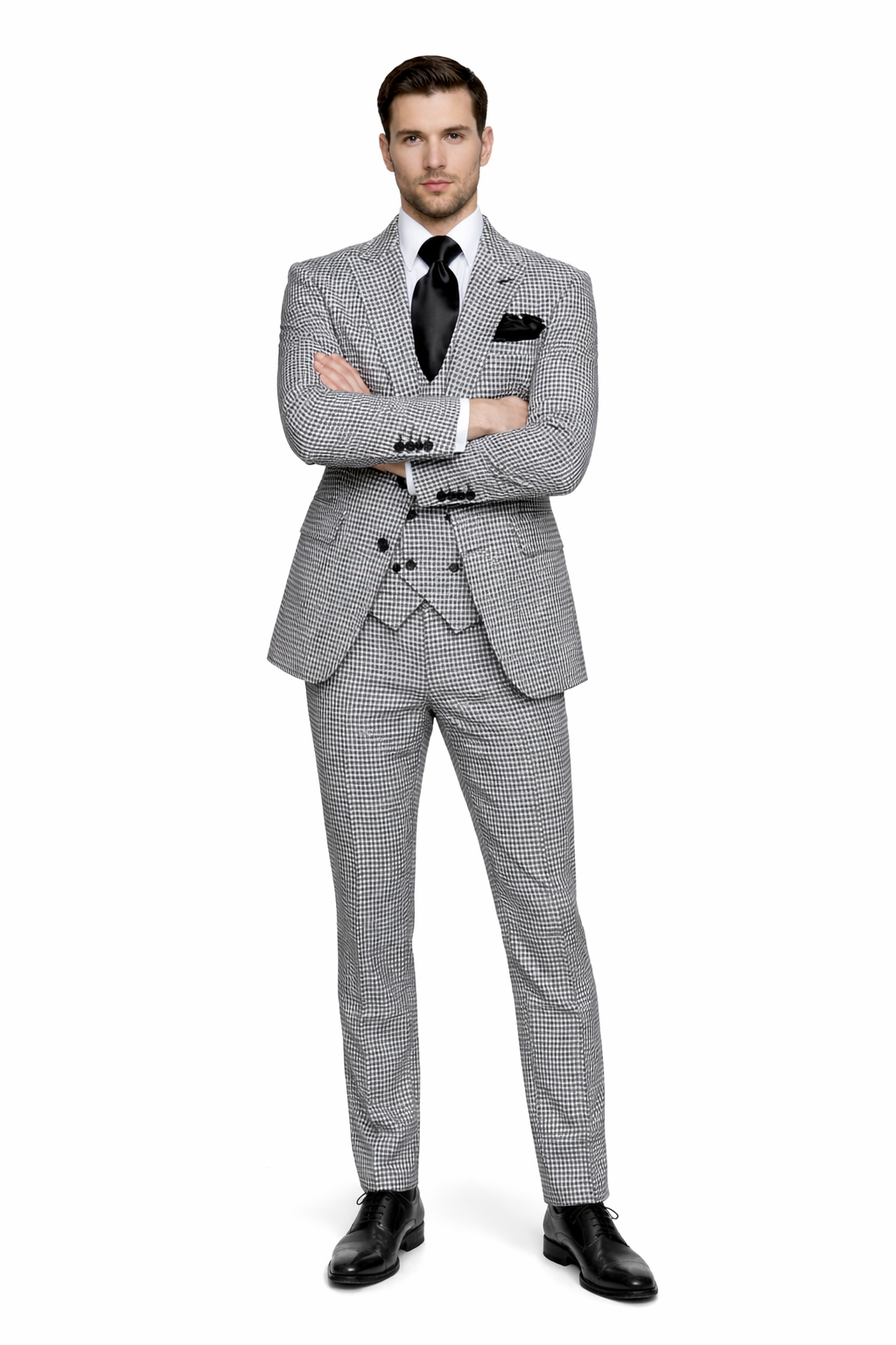 Rossi Man MAX RM1710 Slim Fit 3-Piece Suit – Modern Black and White Suit for Men-New Designer Collection - 34R