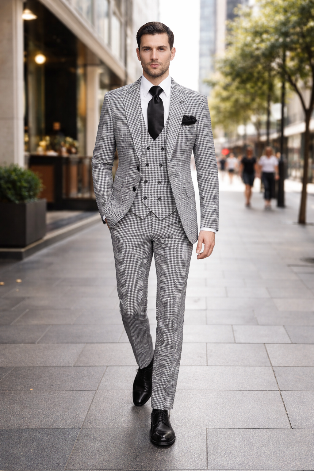 Rossi Man MAX RM1710 Slim Fit 3-Piece Suit – Modern Black and White Suit for Men-New Designer Collection - 34R