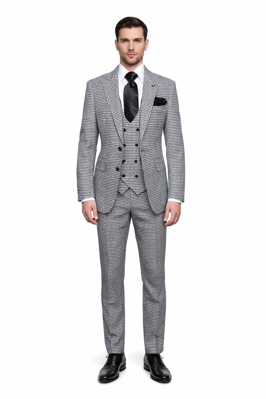 Rossi Man MAX RM1710 Slim Fit 3-Piece Suit – Modern Black and White Suit for Men-New Designer Collection