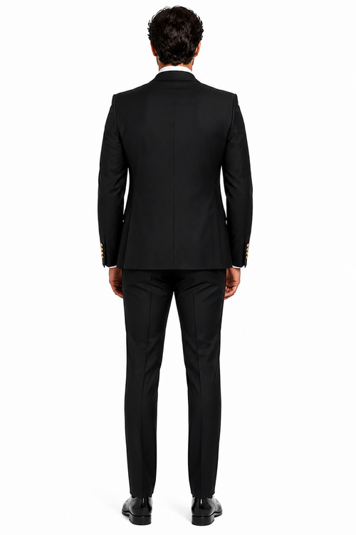 Rossi Man Mens Black Slim Fit Suit Double-Breasted Modern Classic