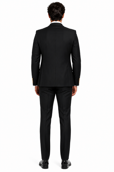 Rossi Man Mens Black Slim Fit Suit Double-Breasted Modern Classic